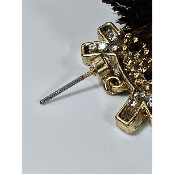 Reindeer Necklace & Earrings Set Brown  Pom Pom Multi Color Rinestone Holiday - Picture 9 of 10